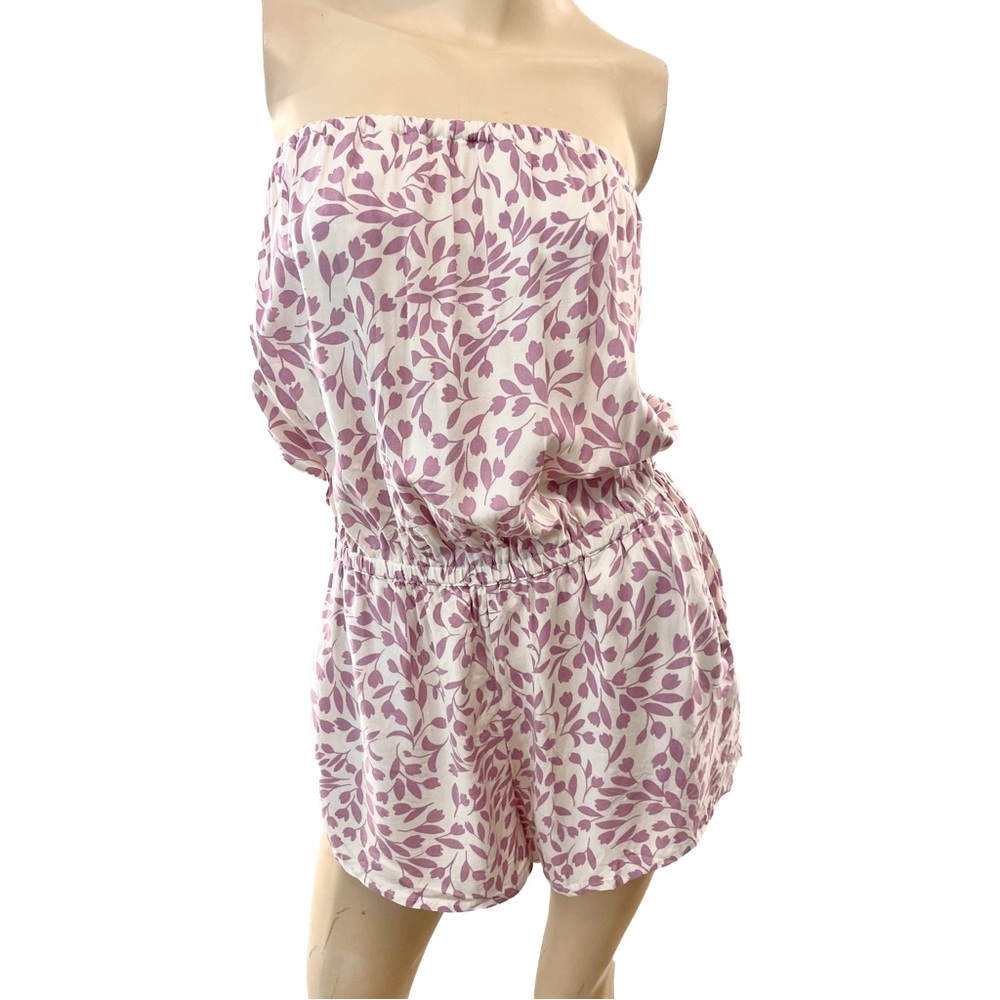 Spiritual Gangster - White and Purple Floral Tube Top Romper- S